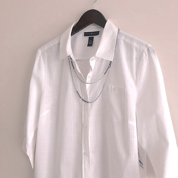 KAREN-SCOTT Petites 3/4 White Oxford Shirt - Picture 6 of 16